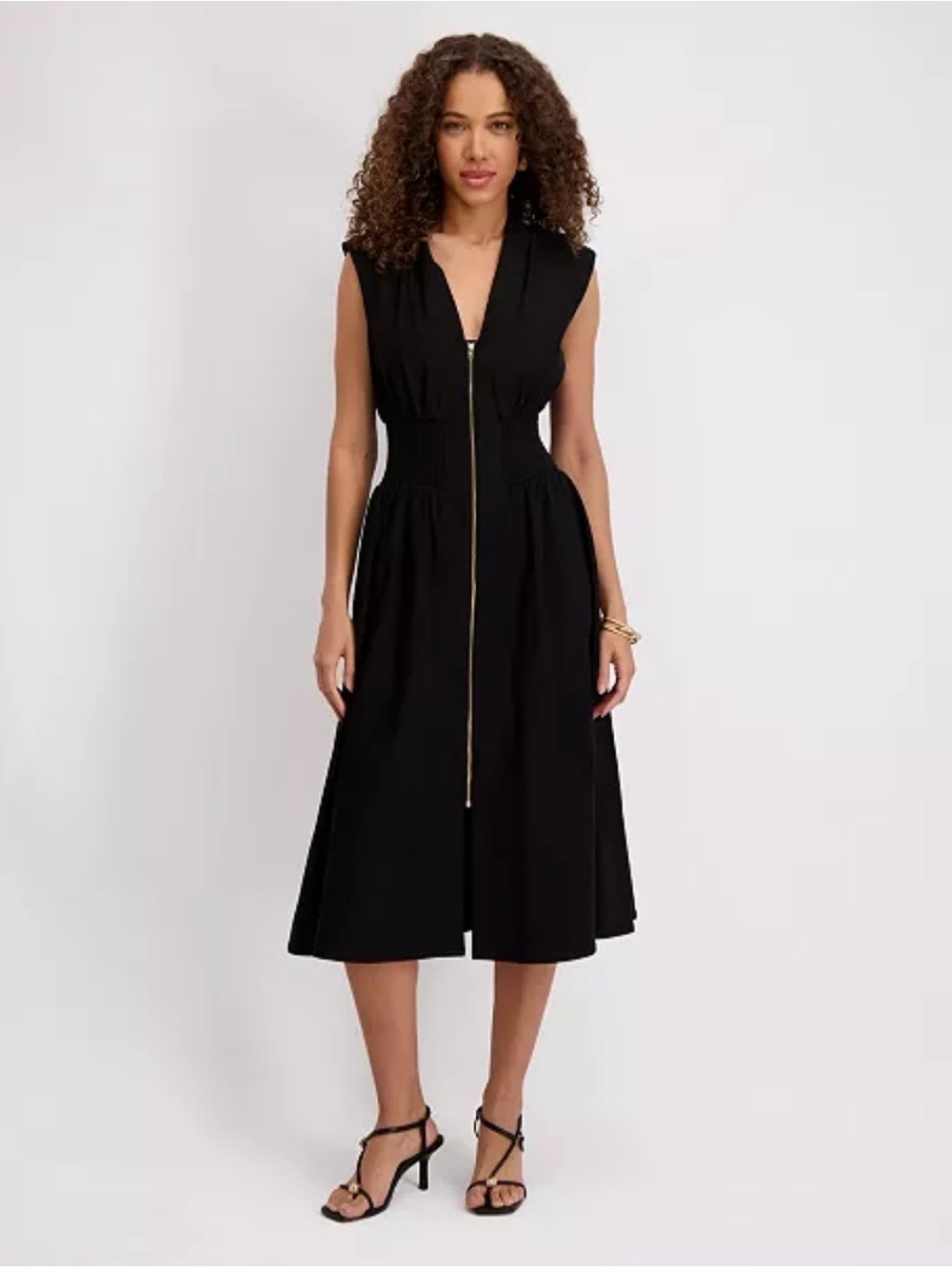 Kensie Black Midi Dress with Gold Zip